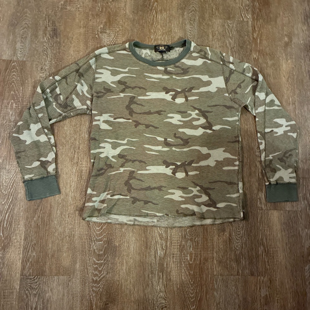 RRL Ralph Lauren Camo Waffle Knit Thermal Shirt XL Double RL Long Sleeve